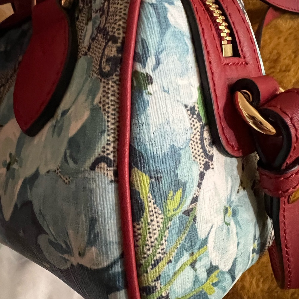 Mini GG Supreme Blue Floral Print with Red leather trim. - Picture 10 of 16